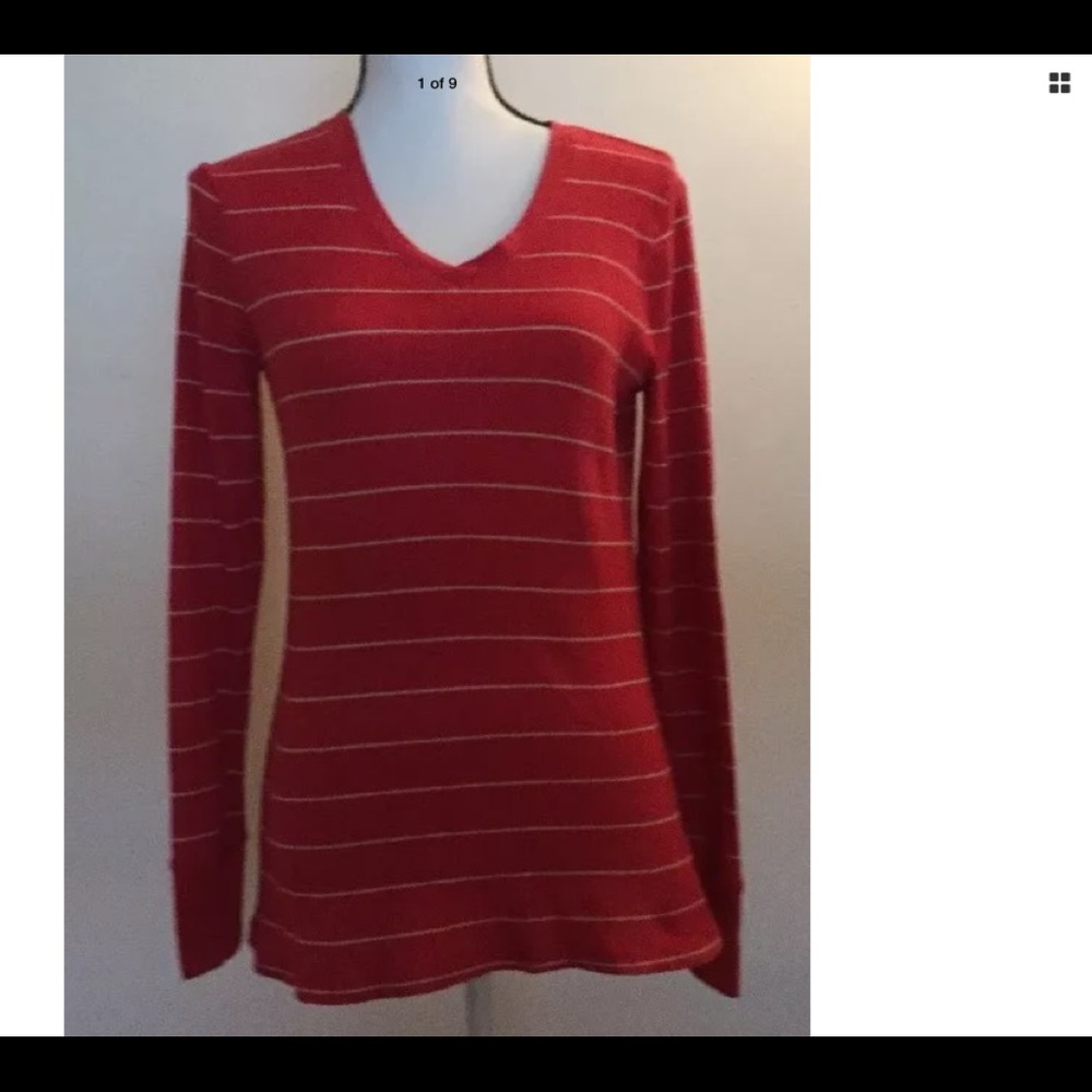 SONOMA Thermal Shirt Striped Red v-Neck Size med